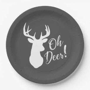 Plato De Papel Deer Hunding Lodge Baby Shower Antlers Chica Rosa