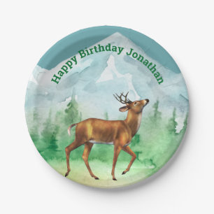 Plato De Papel Deer Hunter Birthday Woodland