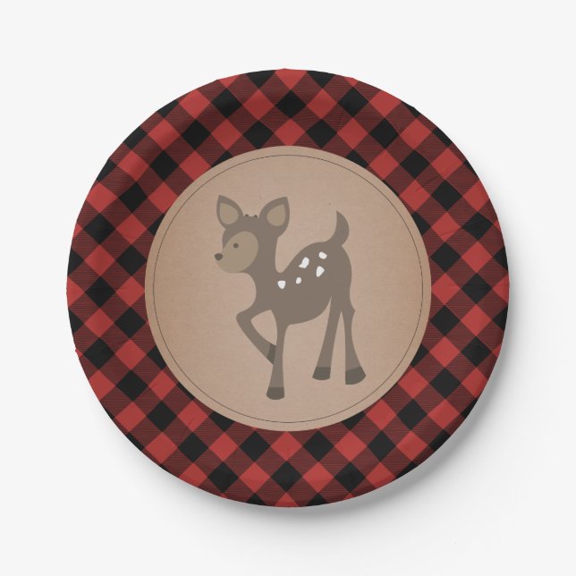 Plato De Papel Deer Lumberjack Plaid Baby Shower (Anverso)