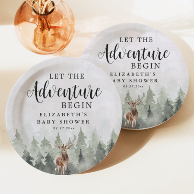 Plato De Papel Deer Misty Pine Forest Adventure Baby Shower (Subido por el creador)