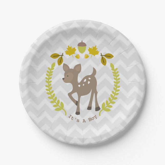 Plato De Papel Deer Modern Boy Baby Shower (Anverso)