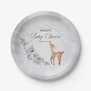 Plato De Papel Deer Rustic Winter Floral Baby Shower