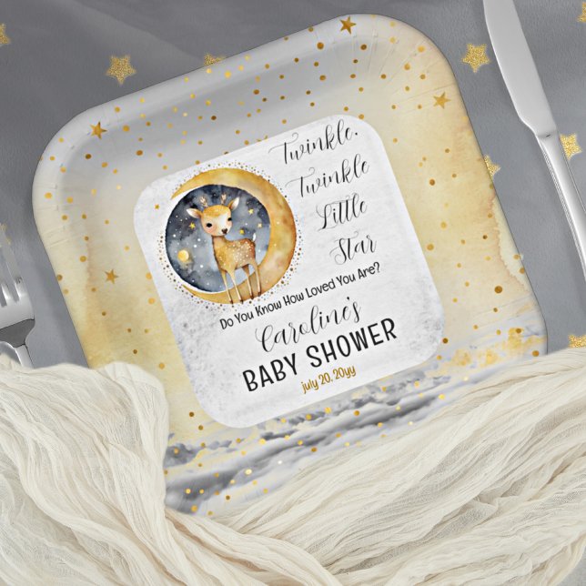 Plato De Papel Deer Twinkle Twinkle Little Star Baby Shower (Sweet baby deer gender neutral "Twinkle, Twinkle Little Star" Baby Shower design.)