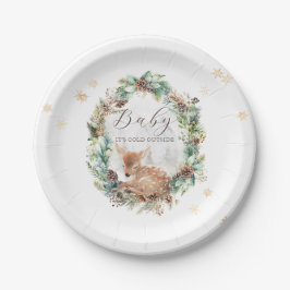 Plato De Papel Deer Winter Woodland Frío fuera de Baby Shower