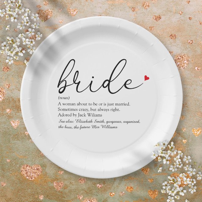 Plato De Papel Definición de Novia Guión Despedida de Soltera Mod (Bride Definition, Bridal Shower Script Modern Paper Plates)