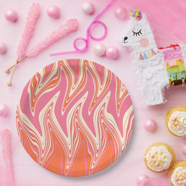 Plato De Papel Deformado: rosa, Naranja y crema (Fiesta)