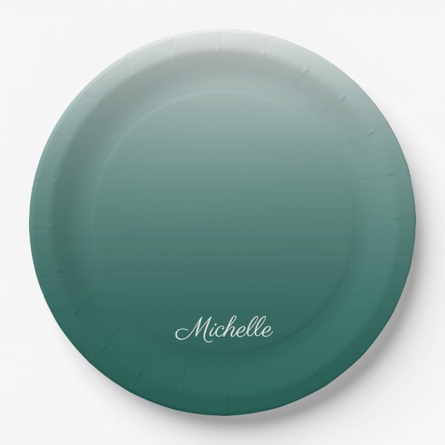 Plato De Papel Degradado oscuro personalizado verde (Anverso)