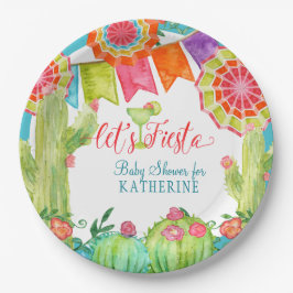 Plato De Papel Dejemos que Fiesta Cactus Blue Baby Shower Boy Mar