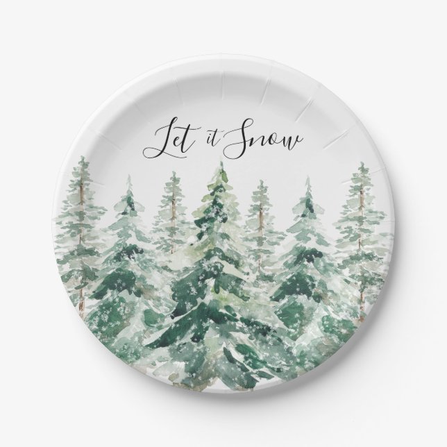 Plato De Papel Dejemos que nieve Navidades de acuarela rústicos (Anverso)
