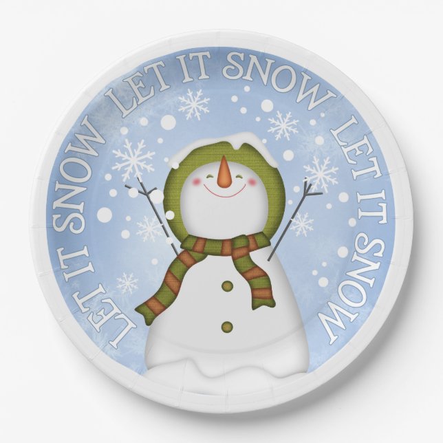 Plato De Papel Dejemos que nieve, placas de papel de Snowman (Anverso)