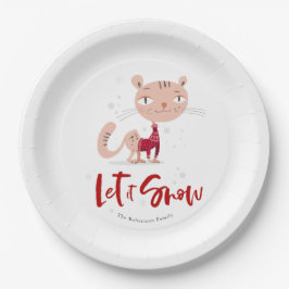 Plato De Papel Déjenla nieve - Gato lindo en suéter invernal