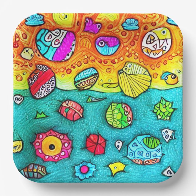 Plato De Papel Dekorative Muscheln und Steine (Anverso)