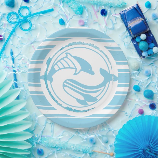 Plato De Papel Delfín Azul  (Fiesta)