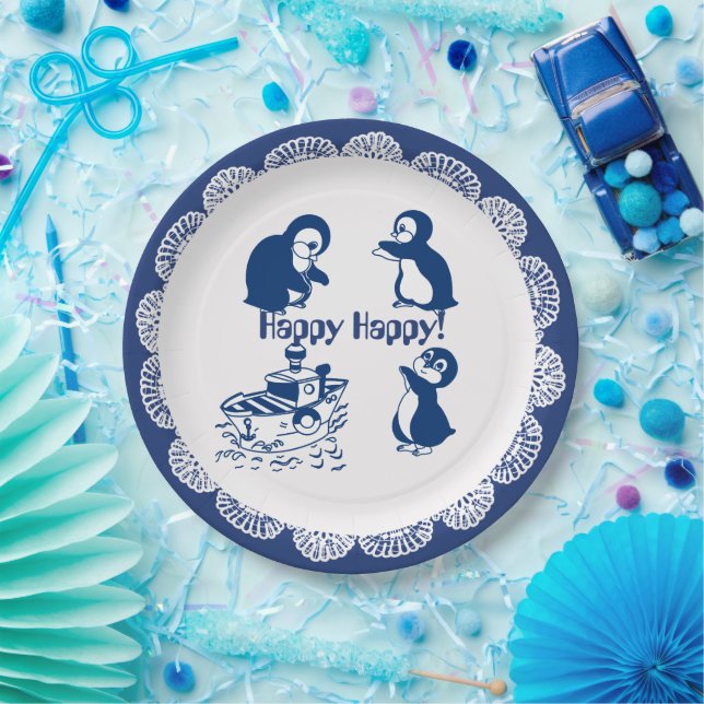 Plato De Papel Delfín, ballenas y pingüinos (Fiesta)