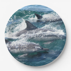 Plato De Papel Delfín Nadando En El Océano Acuático Del Mar Azul
