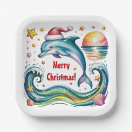 Plato De Papel Delfín navidad en el paraíso