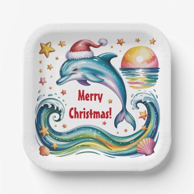 Plato De Papel Delfín navidad en el paraíso (Anverso)