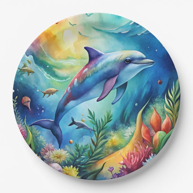 Plato De Papel Delfín Pintado (Anverso)