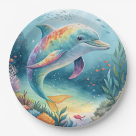 Plato De Papel Delfín subacuático