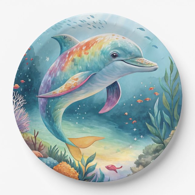 Plato De Papel Delfín subacuático (Anverso)