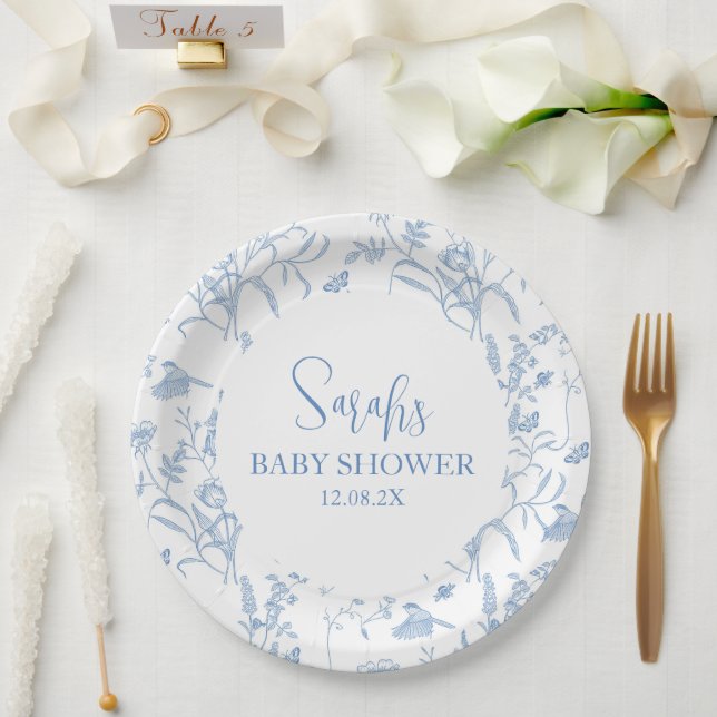 Plato De Papel Delft Blue Chinoiserie Baby Shower Boy (Boda)