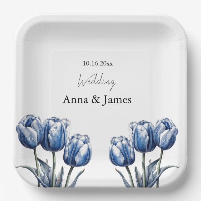 Plato De Papel Delft Blue Tulip, personalizado (Anverso)