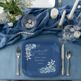 Plato De Papel Delft Blue White Chinoiserie Floral Bridal Shower