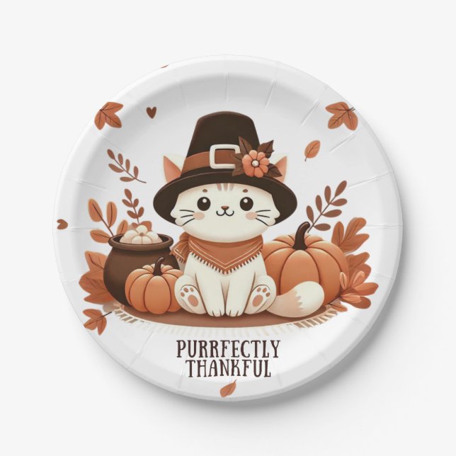 Plato De Papel Deliberadamente gato agradecido (Anverso)