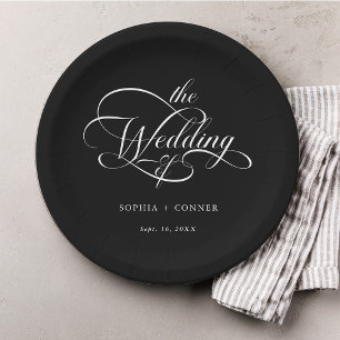 Plato De Papel Delicada elegancia Boda de guión negro