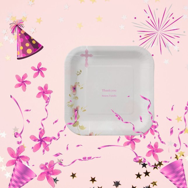 Plato De Papel Delicada elegancia floral baptismo placas de papel (Subido por el creador)
