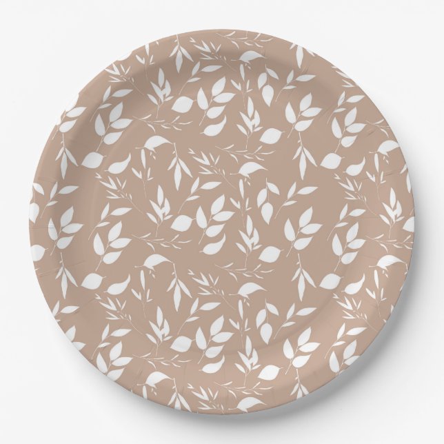 Plato De Papel Delicada silueta romántica florals taupe mocha (Anverso)