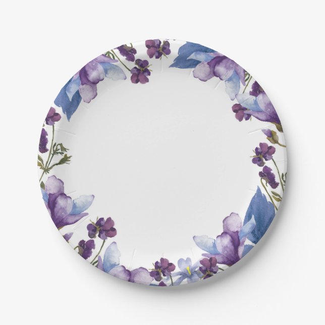 Plato De Papel Delicadas Flores de Primavera Moradas Floral de Pr (Anverso)