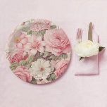 Plato De Papel Delicadas rosas color de agua rosadas y flores de<br><div class="desc">Preciosos y delicados rosas de jardín rosa pastel y flores de manzana sobre un suave fondo crudo.</div>