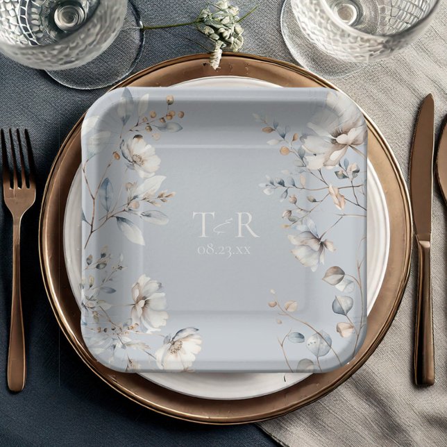 Plato De Papel Delicado Boda de acuarela de flor silvestre Blue I (Subido por el creador)