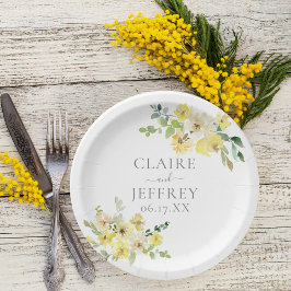 Plato De Papel Delicado Boda de verano verde azulado floral amari