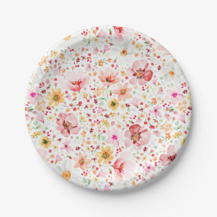Plato De Papel Delicado jardín de flores de acuarela romántica Fi