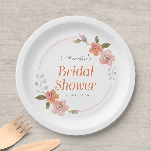 Plato De Papel Delicado Shower Nupcial Floral Naranja (Subido por el creador)