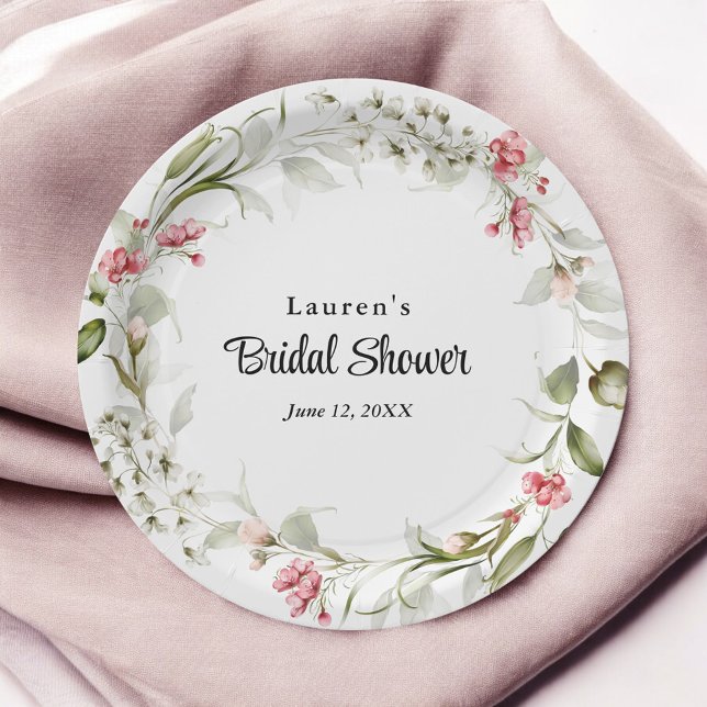 Plato De Papel Delicados florines acuarela Floral Bridal Shower (Subido por el creador)