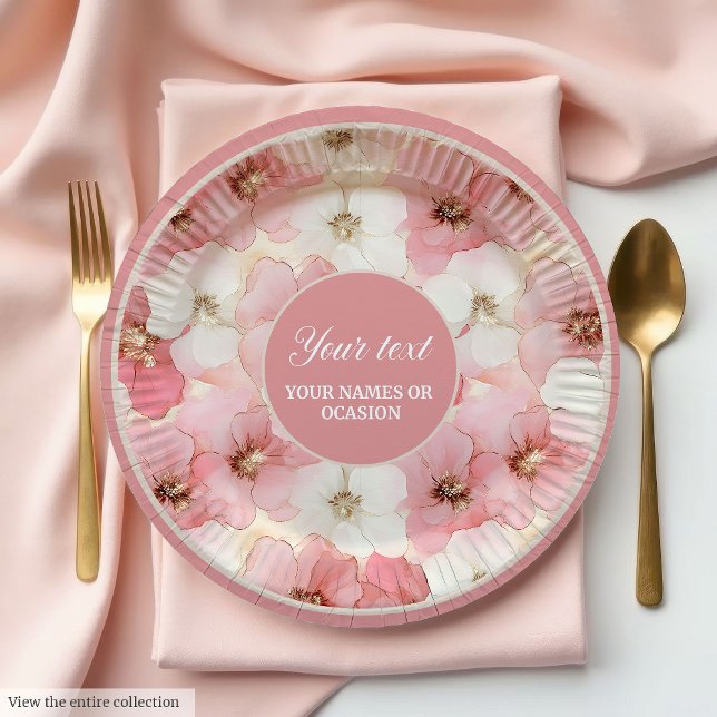 Plato De Papel Delicate dusty rose and gold floral paper plates (Delicate dusty rose and gold floral paper plates)