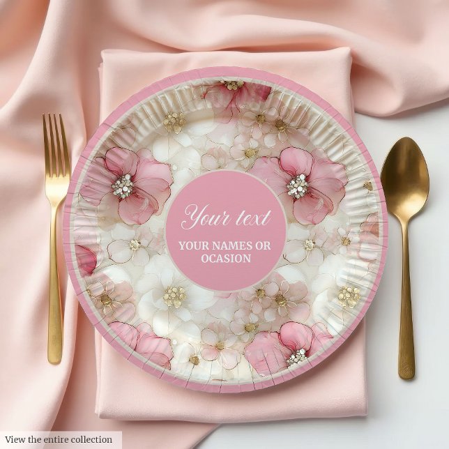 Plato De Papel Delicate pale pink and gold 60th birthday plates (Delicate pale pink and gold 60th birthday plate)