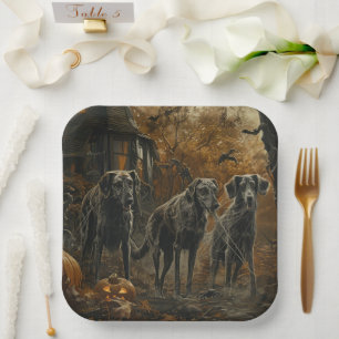 Plato De Papel Delicia Canina de Noche de Halloween del Lebrel Af