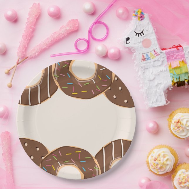 Plato De Papel Delicia de Donut de Chocolate  (Fiesta)