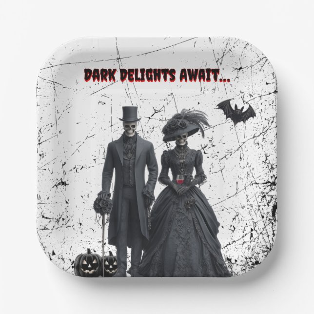 Plato De Papel Delicias oscuras esperan fiesta gótica de Hallowee (Anverso)