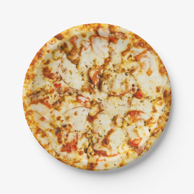 Plato De Papel Deliciosa pizza de queso (Anverso)