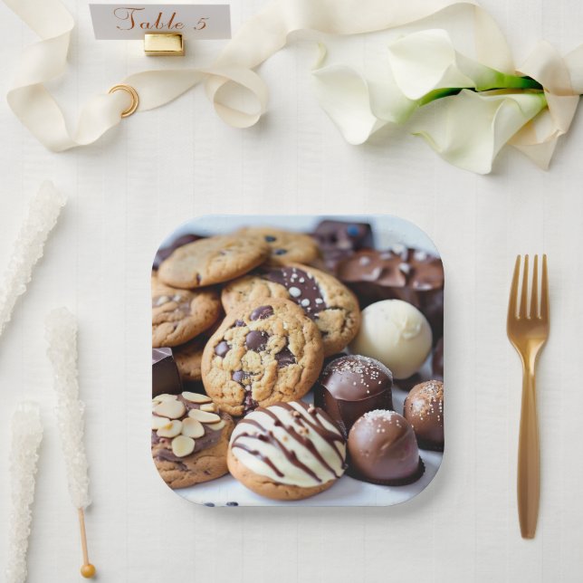 Plato De Papel Deliciosas cookies y placas de papel con temas de  (Boda)