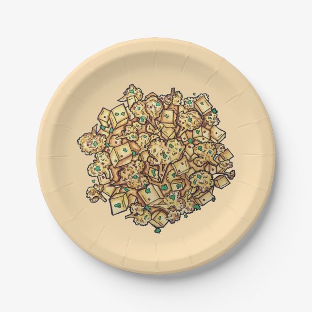 Plato De Papel Delicioso Aloo Gobi Curry de Cauliflor de Comida I (Anverso)