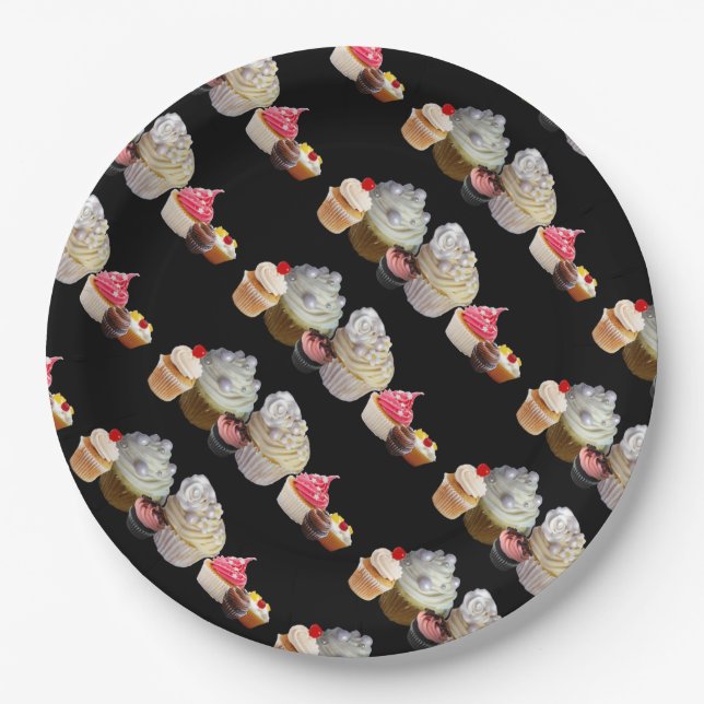 Plato De Papel DELICIOSOS CUPCAKES DESIERTOS TIENDA, rosa, fuchsi (Anverso)