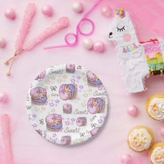 Plato De Papel Delicious Donuts Pink purple kids birthday party