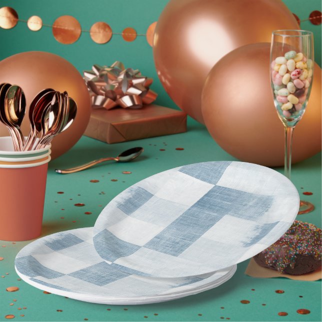 Plato De Papel Denim blanco azul Jean Stripes Cumpleaños (Multi)