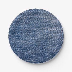 Plato De Papel Denim Blue Jeans Faux Textic Rustic
